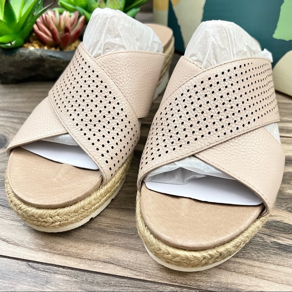 Earth Modena Marigold Espadrille Platform Wedge Slide Sandal 8M Blush Leather - Picture 3 of 11